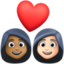 couple with heart: woman, woman, medium-dark skin tone, light skin tone on Facebook