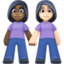 women holding hands: dark skin tone, light skin tone on Facebook