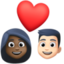 couple with heart: woman, man, dark skin tone, light skin tone on Facebook