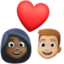 couple with heart: woman, man, dark skin tone, medium-light skin tone on Facebook