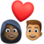 couple with heart: woman, man, dark skin tone, medium skin tone on Facebook