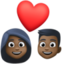 couple with heart: woman, man, dark skin tone on Facebook