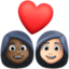 couple with heart: woman, woman, dark skin tone, light skin tone on Facebook