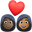 couple with heart: woman, woman, dark skin tone, medium-dark skin tone on Facebook