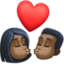 kiss: woman, man, dark skin tone on Facebook