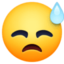 downcast face with sweat on Facebook