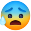 anxious face with sweat on Facebook