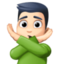 man gesturing NO: light skin tone on Facebook