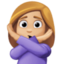 woman gesturing NO: medium-light skin tone on Facebook