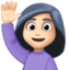 woman raising hand: light skin tone on Facebook