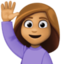 woman raising hand: medium skin tone on Facebook
