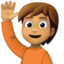 person raising hand: medium skin tone on Facebook