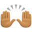raising hands: medium skin tone on Facebook