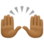 raising hands: medium-dark skin tone on Facebook