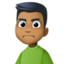 man frowning: medium-dark skin tone on Facebook