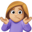 woman shrugging: medium-light skin tone on Facebook