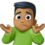 man shrugging: medium-dark skin tone on Facebook