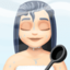 woman in steamy room: light skin tone on Facebook