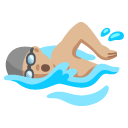 man swimming: medium-light skin tone on Google