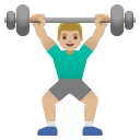 man lifting weights: medium-light skin tone on Google