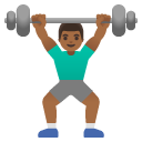 man lifting weights: medium-dark skin tone on Google