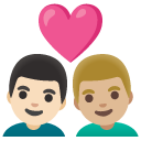 couple with heart: man, man, light skin tone, medium-light skin tone on Google