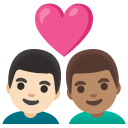 couple with heart: man, man, light skin tone, medium skin tone on Google