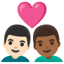couple with heart: man, man, light skin tone, medium-dark skin tone on Google