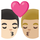 kiss: man, man, light skin tone, medium-light skin tone on Google