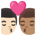 kiss: man, man, light skin tone, medium skin tone on Google