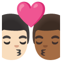 kiss: man, man, light skin tone, medium-dark skin tone on Google