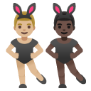 men with bunny ears: medium-light skin tone, dark skin tone on Google