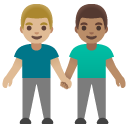 men holding hands: medium-light skin tone, medium skin tone on Google
