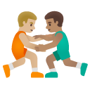 men wrestling: medium-light skin tone, medium skin tone on Google