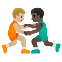 men wrestling: medium-light skin tone, dark skin tone on Google