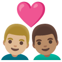 couple with heart: man, man, medium-light skin tone, medium skin tone on Google