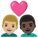 couple with heart: man, man, medium-light skin tone, dark skin tone on Google
