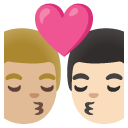 kiss: man, man, medium-light skin tone, light skin tone on Google