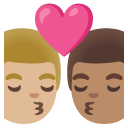 kiss: man, man, medium-light skin tone, medium skin tone on Google