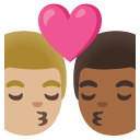 kiss: man, man, medium-light skin tone, medium-dark skin tone on Google