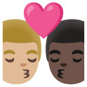 kiss: man, man, medium-light skin tone, dark skin tone on Google