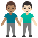 men holding hands: medium skin tone, light skin tone on Google