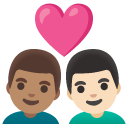couple with heart: man, man, medium skin tone, light skin tone on Google