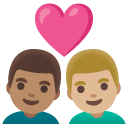 couple with heart: man, man, medium skin tone, medium-light skin tone on Google