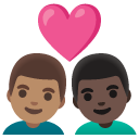 couple with heart: man, man, medium skin tone, dark skin tone on Google