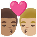 kiss: man, man, medium skin tone, medium-light skin tone on Google