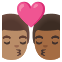 kiss: man, man, medium skin tone, medium-dark skin tone on Google