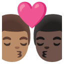 kiss: man, man, medium skin tone, dark skin tone on Google