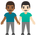 men holding hands: medium-dark skin tone, light skin tone on Google