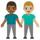 men holding hands: medium-dark skin tone, medium-light skin tone on Google